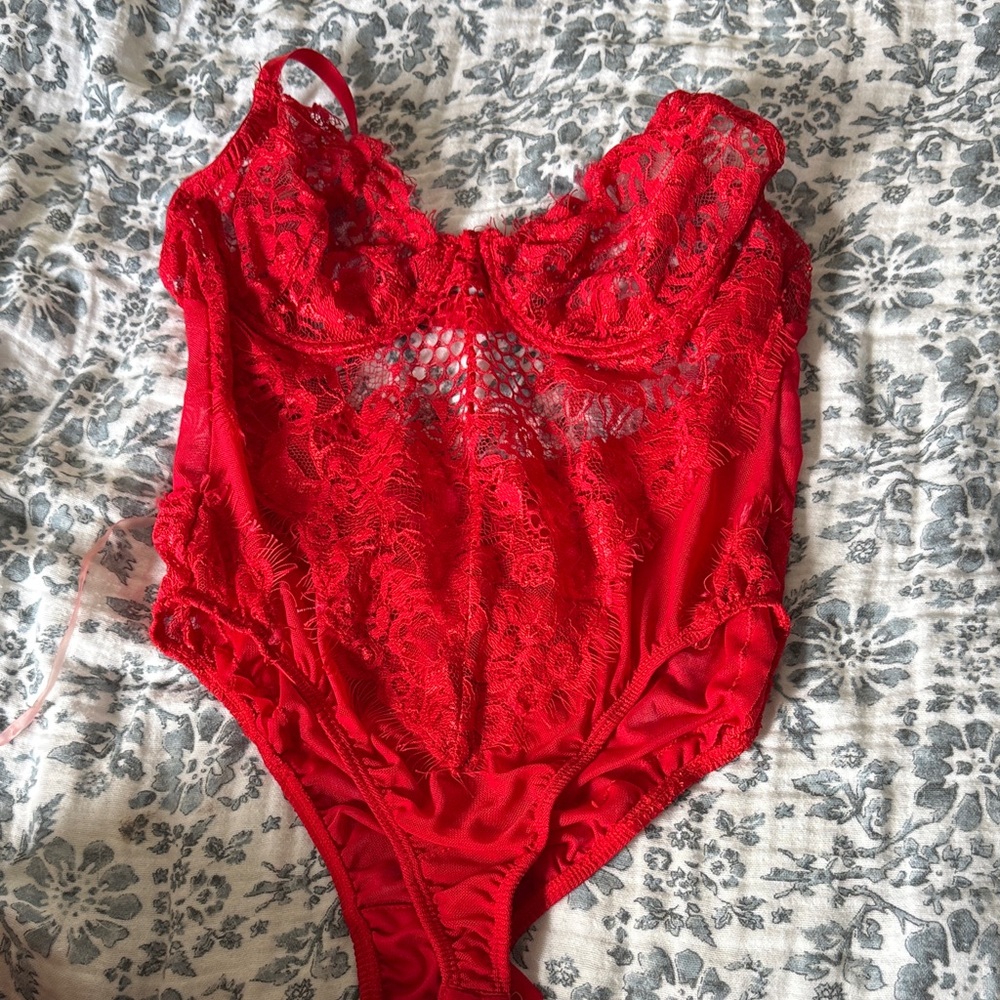 Elegant Red Lace Bodysuit
